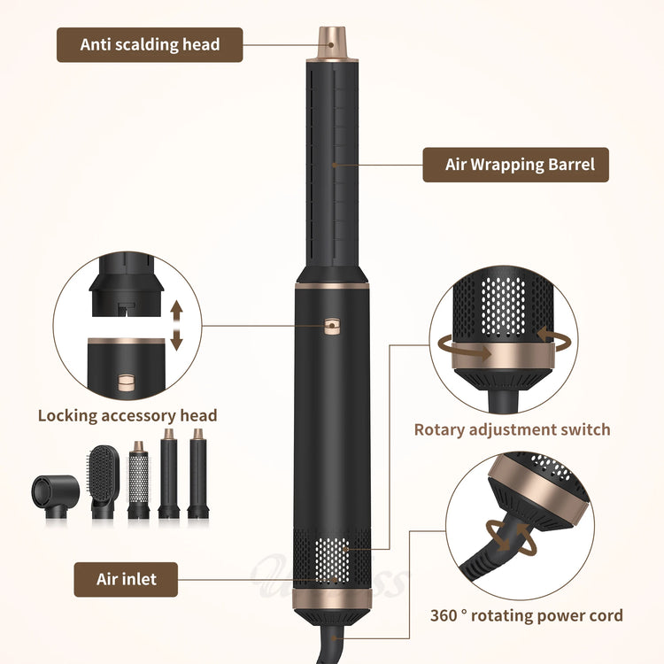 UKLISS 638 5‑In‑1 Hot Air Brush Set, Professional Hair Styling Tools, Multi‑Function Hair Dryer Curling Iron Straightener Kit For Curling, Drying, Straightening, Smoothing And Fluffy Hairstyle, For Home Professional Use