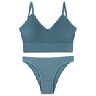 CINOON Women Seamless Ribbed Bra Set Wireless Deep V Bralette Top Panties Two Piece Lingerie Set Sport Fitness Underwear