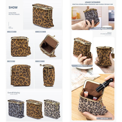 New Arrival Square Leopard Print Leather Small Purses Women's Portable Coin Money Wallets Earphone Lipstick Pouch Card Holders PlatiNum