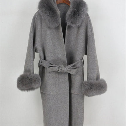 OFTBUY Omen Double Face Wool Coat Natural Fur Coat Wool Blend Jacket Winter Warm Elegant Long Sleeve Fur Cuffs Fashion Outerwear