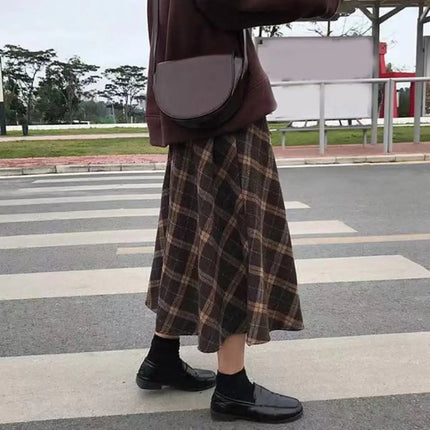 Retro High Waist Retro Plaid Skirt Slim Fit Classical High Waist Long Skirt Preppy Style Winter Autumu A-line Half Dress Autumn PlatiNum