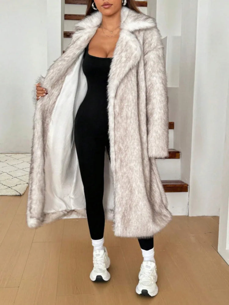 ZADORIN 115cm Long Faux Fox Fur Coat Woman High Street Warm Furry Jacket Faux Fur Coats Woman Winter Clothes White Fur Faux Coat