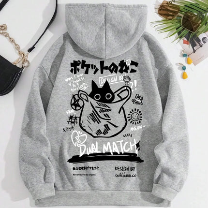 Japan Style Black Cat Hoodie Men Women Outdoor Street Casual Fashion Sport Cartoon Longsleeve Adult Autumn Winter Sweatshirt Top