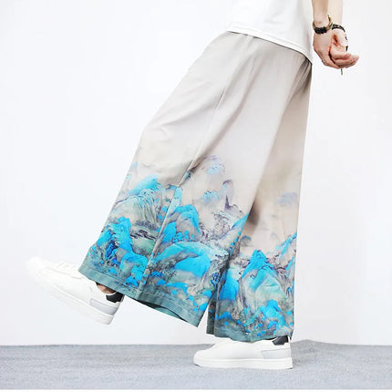 Nuovi Pantaloni da Uomo con Stampa Tradizionale a Gru, Stile Cinese Vintage, Pantaloni Harem Estivi, Pantaloni Larghi Hanfu Oversize da Uomo