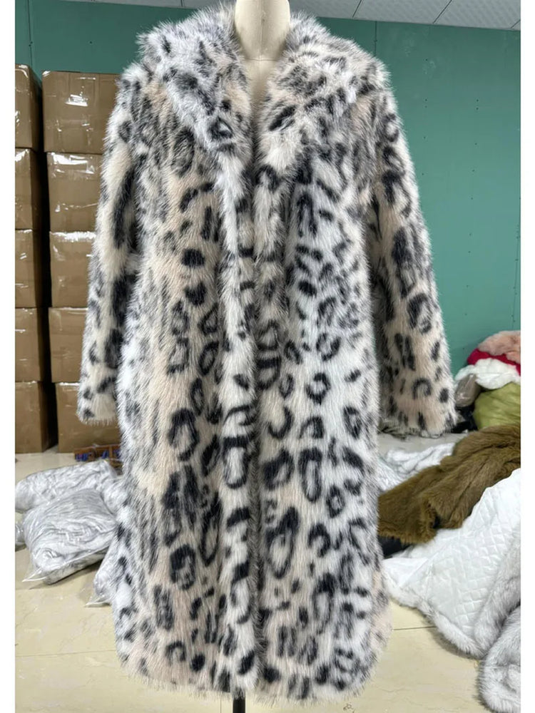 ZADORIN Luxury Belted Long Leopard Faux Fur Coat Woman Y2k Clothes Fashion Lapel Thick Warm Fluffy Jacket Fur Coats Outerwears