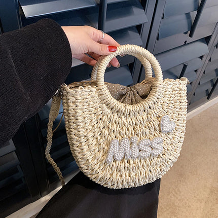 Personalized Summer Straw Bag for Women, Large Capacity, Perforated Design, Simple Shoulder Beach Bag for Vacations