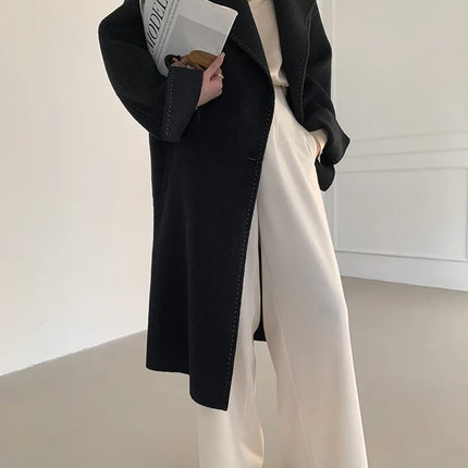 New Solid Korean Style Women Wool Coat Arch Needle Large Neck Versatile Fashion Texture Double Sided Trench Coats Female Winter