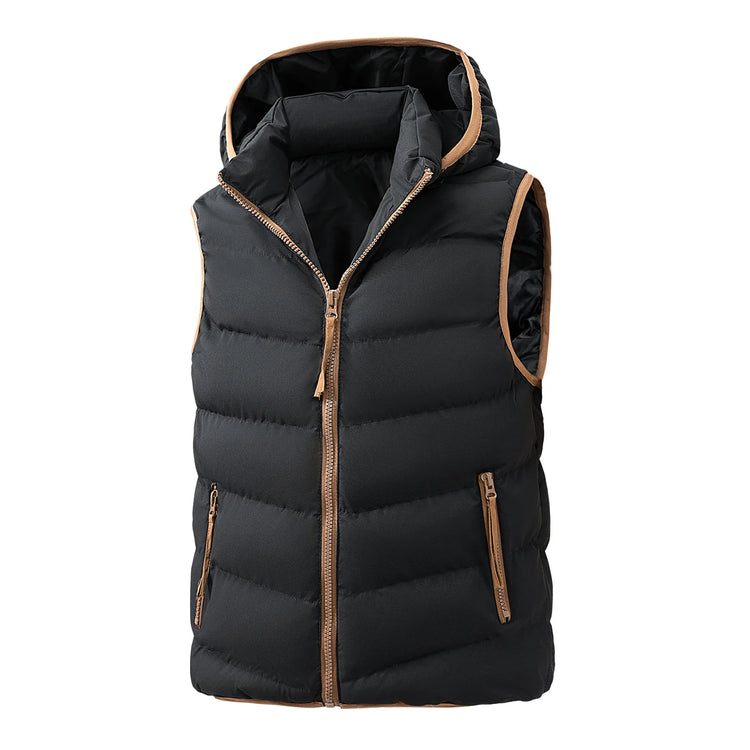 2026 Fall Winter New Men's Fashion Puffer Vest Sleeveless Warm Jacket Hooded Collar Casual Outdoor Waistcoat Plus Size L-5XL