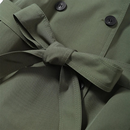 2026 Spring Women's Solid Lace Up Trench Coat Stand Collar Double Breasted Jacket Stylish New Lady Long Sleeve Outerwear Street