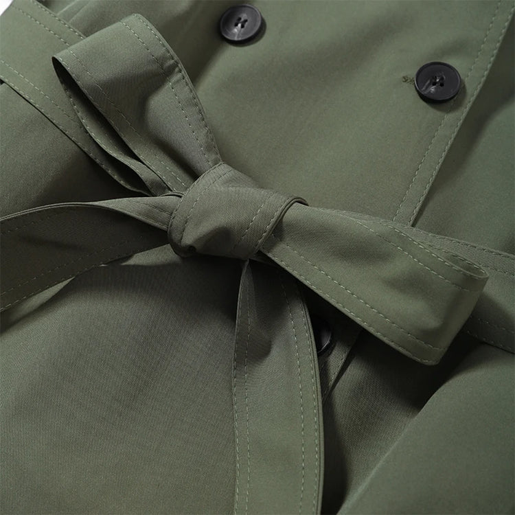 2026 Spring Women's Solid Lace Up Trench Coat Stand Collar Double Breasted Jacket Stylish New Lady Long Sleeve Outerwear Street