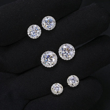 TUHE Unisex Classic Round Moissanite Earrings 925 Silver  For Women  D Color VVS1 Moissanite Round Earrings Fine Jewelry PlatiNum
