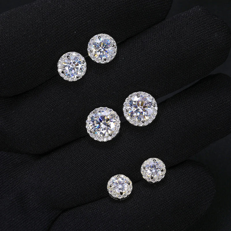 TUHE Unisex Classic Round Moissanite Earrings 925 Silver  For Women  D Color VVS1 Moissanite Round Earrings Fine Jewelry PlatiNum
