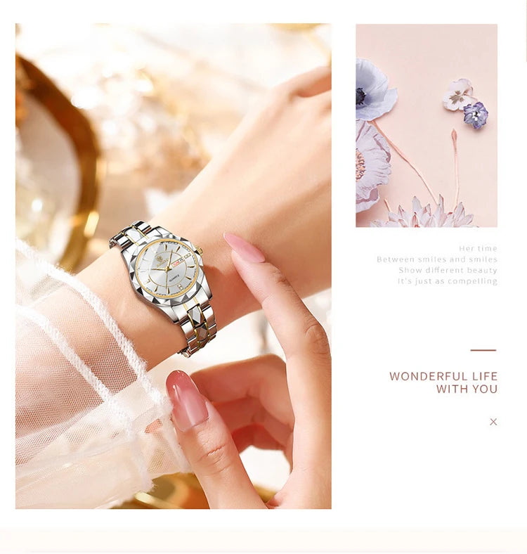 BINBONG Orologi da donna Orologio al quarzo da donna di moda di lusso Orologio da polso in acciaio inossidabile con data luminosa impermeabile Regalo per gli amanti della fidanzata platinumshop