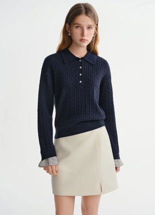 DUSHU Classic Long and Short Elastic Waist A-line Skirt 2025 Winter Skirt for Women Solid Simple Commuting Office Ladies College PlatiNum