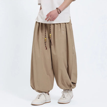 Pantaloni Estivi da Uomo Stile Cinese in Seta Ghiaccio con Motivo Drago Ukiyo-e, Comodi e Trendy, Pantaloni Casual Oversize da Uomo