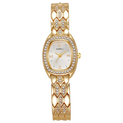 Orologio al quarzo moda donna placcato oro di lusso Semplice cinturino con fibbia di qualità per orologio da lavoro in acciaio inossidabile a forma di botte di Roma platinumshop