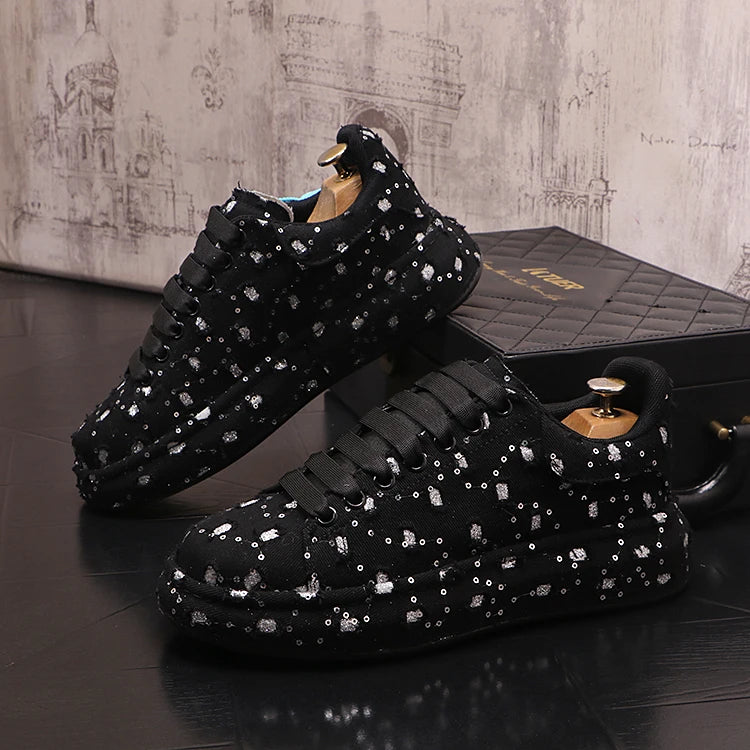 New Fashion Men Embroidery Canvas glitter Loafers Mens Casual Oxford Shoes Wedding Groom Driving Homecoming Business Footwear