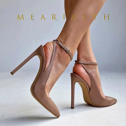 2025 Sandali a punta sexy con tacco ultra alto eleganti sandali estivi in vernice con reggicalze tacchi alti abito alla moda scarpe da donna per banchetti