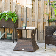 Tavolino da Giardino in Polyrattan Marrone con Porta Ombrellone, Arredo per Esterni, Patio e Balcone, 54x54x55cm, Resistente alle Intemperie