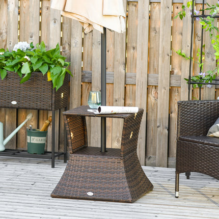 Tavolino da Giardino in Polyrattan Marrone con Porta Ombrellone, Arredo per Esterni, Patio e Balcone, 54x54x55cm, Resistente alle Intemperie