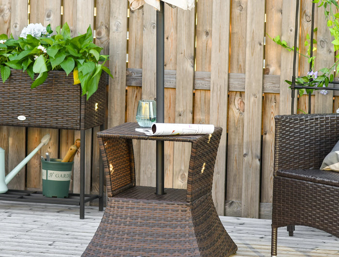 Tavolino da Giardino in Polyrattan Marrone con Porta Ombrellone, Arredo per Esterni, Patio e Balcone, 54x54x55cm, Resistente alle Intemperie