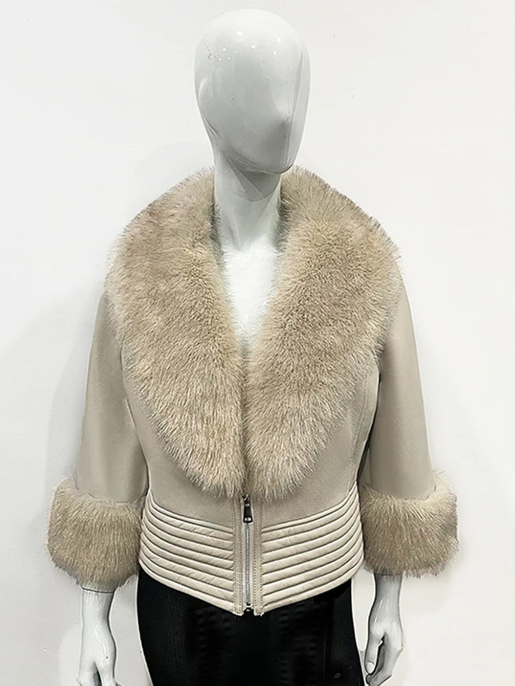 ZADORIN Luxury Winter Faux Raccoon Fur Coat Woman Short Faux Sheepskin Leather Jacket Warm Fur Lined Elegant Woman Clothes Tops