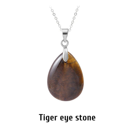 New Fashion Natural Stone Crystal Pendant Teardrop Simple Pendant Necklace Earrings Making Jewelry With Chain collar PlatiNum