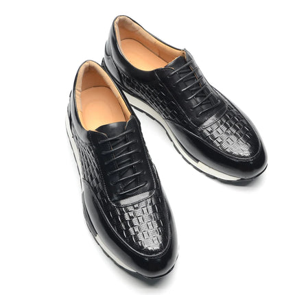 Luxury Autumn Winter Men's Leather Oxford Shoes Plaid Pattern Natural Genuine Leather Lace-up Sneakers Business Casual Shoes