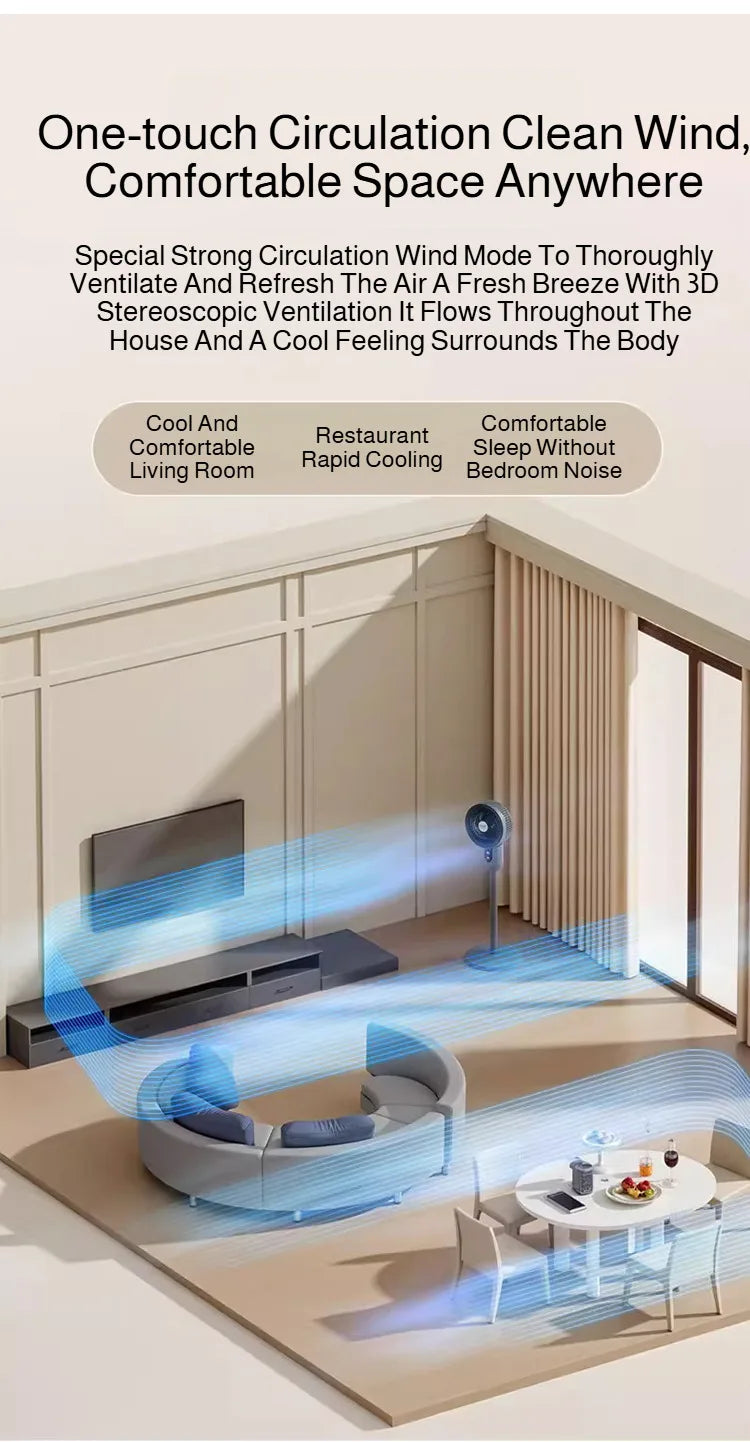 Ventilatore intelligente regolabile con 3 impostazioni di velocità Circolatore d'aria a basso rumore e ventilatore a torre Vento silenzioso e potente Ideale per il raffreddamento domestico