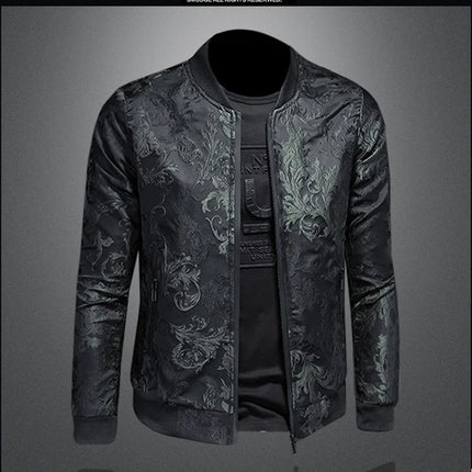 Minglu Autumn Winter Stand Collar Men's Jackets Luxury Pattern Pattern Long Sleeve Business Casual Male Coats Plus Size 5XL