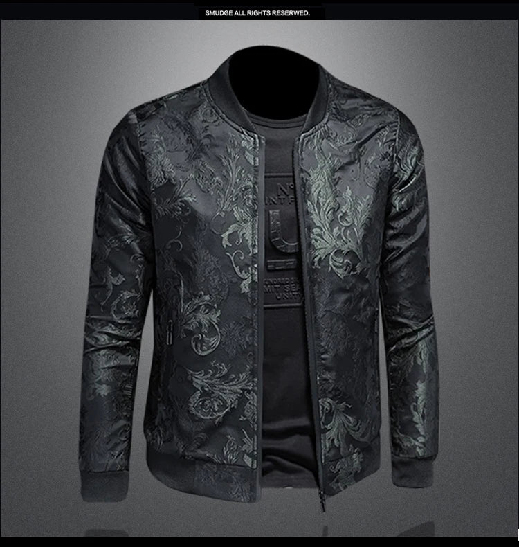 Minglu Autumn Winter Stand Collar Men's Jackets Luxury Pattern Pattern Long Sleeve Business Casual Male Coats Plus Size 5XL