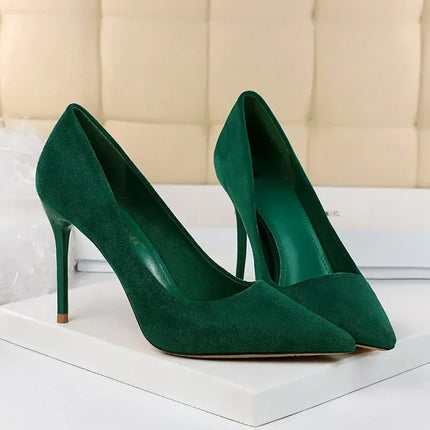 Donne 9 cm Tacchi alti Festa quotidiana Décolleté in pelle scamosciata colorata Scarpins femminili Stiletto Banchetto serale Rosso Giallo Scarpe Plus Size 34-43