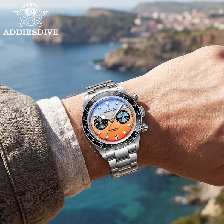 ADDIESDIVE 40mm Quartz Men's Watch AD2559 316L Stainless Steel 100M Water Resistant BGW9 Super Luminous Chronograph