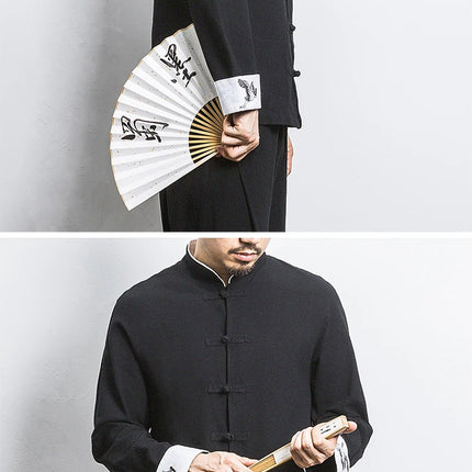 Nuovo gru ricamo top abbigliamento tradizionale cinese per uomo camicie vintage in lino a mezza manica colletto Madarin solido Hanfu Kungfu