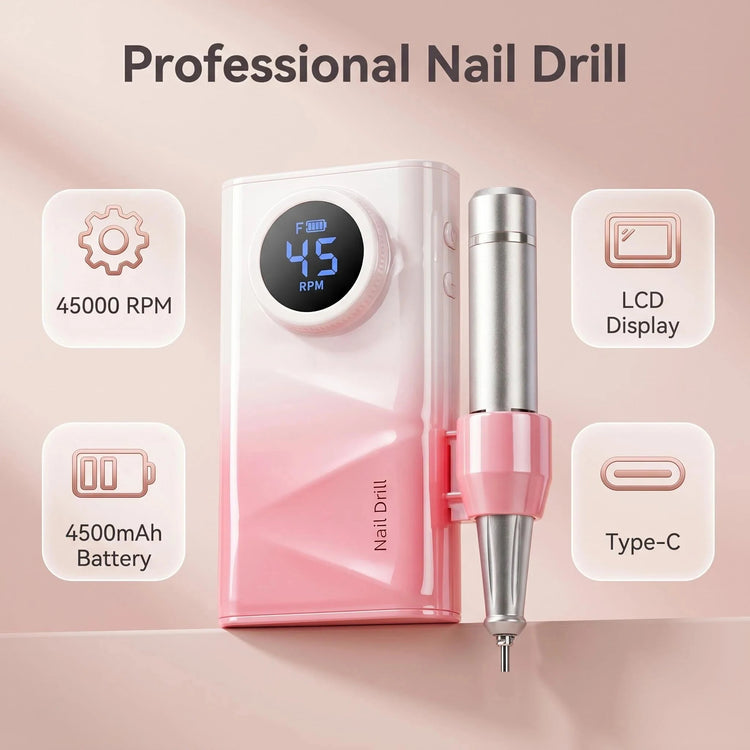 Electric Nail Drill Machine, 45000RPM Professional Nail File Cordless Rechargeable Nail Efile Battery 4500Mah For  Acrylic Gel Nails, Manicure Pedicure Polishing Shape Tools for Salon Home Use- Nail Drill For All Festvial Gif