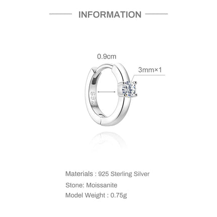 CANNER 1PC 6/7/8/9mm Moissanite 925 Sterling Silver Hoop Earrings Women Round Circle Piercing Earings Personalized Fine Jewelry PlatiNum