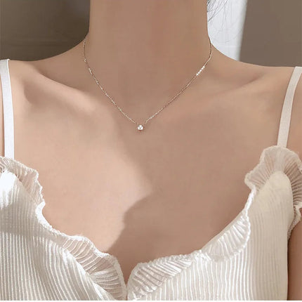 Hot 925 Sterling Silver 14k Gold Plated Necklace Versatile Sparkling Zircon Choker Clavicle Chain for Women Wedding Jewelry PlatiNum