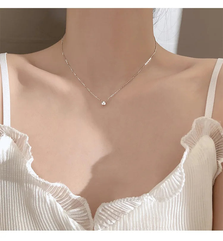 Hot 925 Sterling Silver 14k Gold Plated Necklace Versatile Sparkling Zircon Choker Clavicle Chain for Women Wedding Jewelry PlatiNum