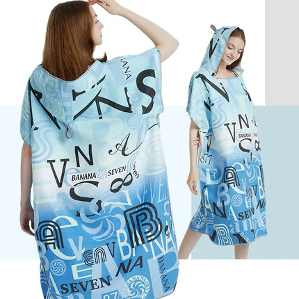 Surf Poncho Towel Quick Dry Microfiber Hooded Beach Robe Changing Poncho Bath Towel Beach Poncho for Adults (A12)