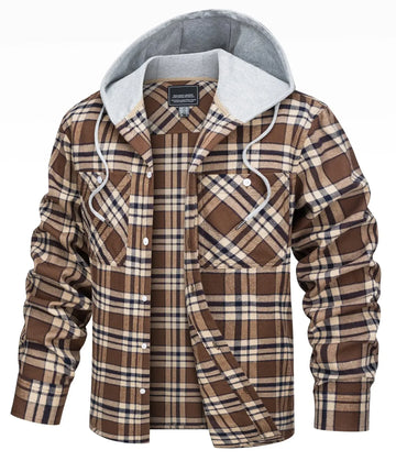 MAGCOMSEN Men's Flannel Plaid Shirt with Hood 100% Cotton Long Sleeve Button Down Casual Hooded Shirt with Pockets