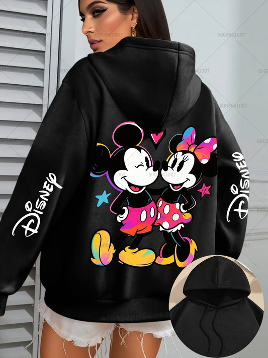 Disney Women's Minnie Mickey Fleece Hoodies Cotton Hoody Sweatshirt Pullover Autumn Winter Oversize Coat Sweats Long Sleeves Top