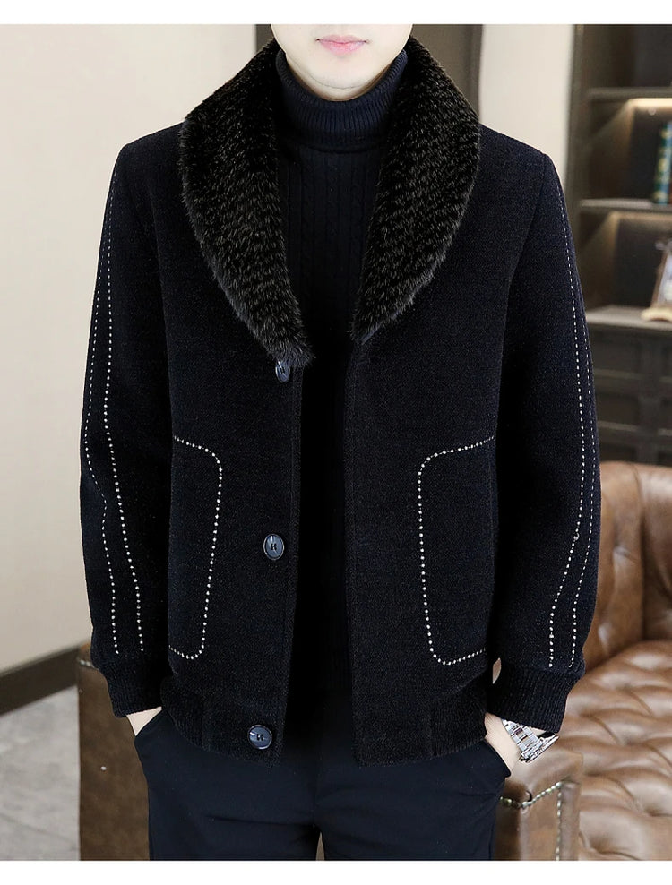 Casual Winter Men's Slim White Duck Down Jackets Warm Short Fur Collar Puffer Woolen Coat Outwear Thicken Windproof Top Clothing