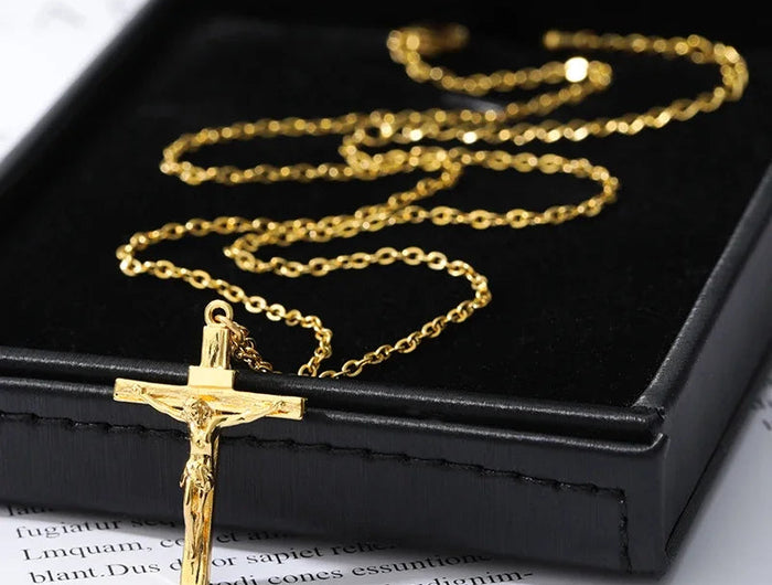 Christian Jesus Cross Necklace For Women Men Stainless Steel Chains Choker Religion Cross Pendants Jewelry Prayer Baptism Gifts PlatiNum