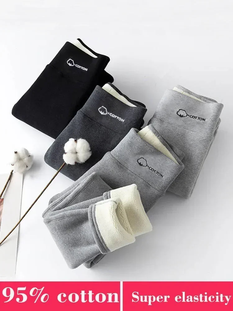 Women's Leggings with Fleece Thermal Cotton Skinny Pants Winter Stretch Black Grey Tights Thick Warm Velvet Leggings for Women