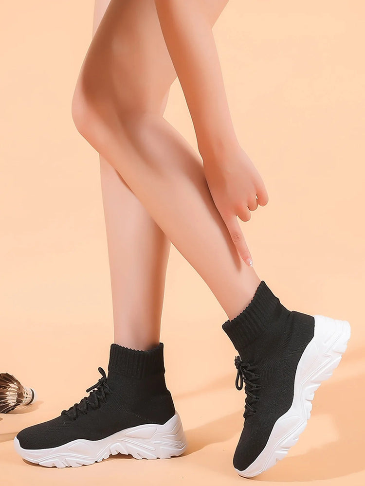 Women Casual Mesh Shoes Fashion Knitted Socks Shoes Chunky Shoes Slip-on Casual Sneakers Men Light Breathable Walking Footwear PlatiNum