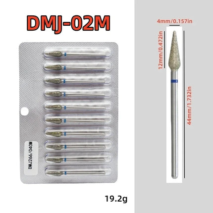 10Pcs/set Diamond Nail Drill Bit Set Nail Diamond Milling Cutter for Manicure 3/32" Burr Electric Nail File Cuticle Remover Tool 2028