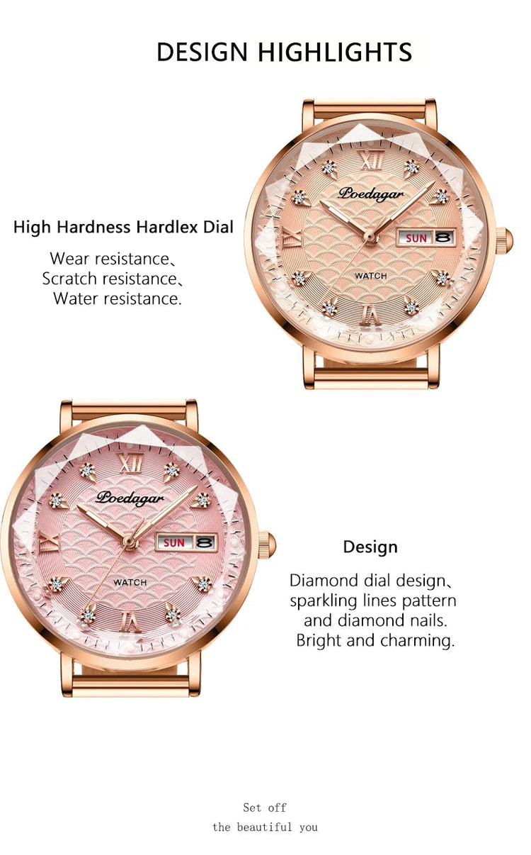 Orologio da donna POEDAGAR di alta qualità, in acciaio inossidabile, raffinato orologio da polso a bracciale, impermeabile, luminoso, elegante, orologio da donna, Reloj platinumshop