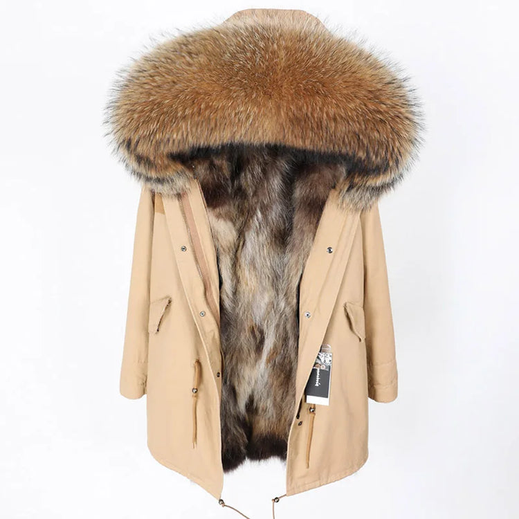 Maomaokong Natural Fur Lining Real Fur Coat Winter Jacket Women Raccoon Fur Collar Warm Thick Parkas Female Clothing