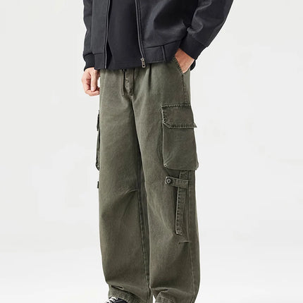 Autumn New Cargo Loose Multi-pockets 100% Cotton Straight Pants for Men Clothing Comfort Zipper Male Trouser GF258113