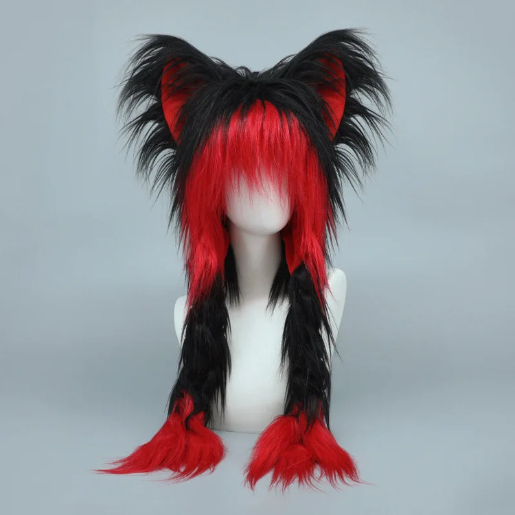 Long Plush Cat Ear Hat Fox Ear Double Braid Caps Cute Lolita Anime Fall Winter Cap Y2K Anime Cosplay Accessories